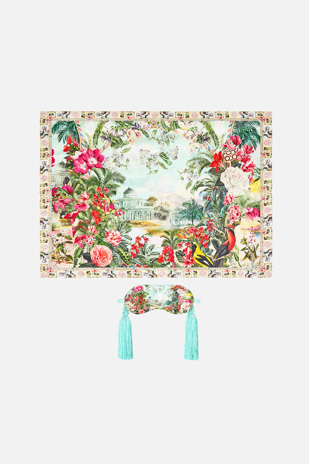 PILLOWCASE AND EYE MASK WITH TASSELS SET LA BELLE BOTANIQUE