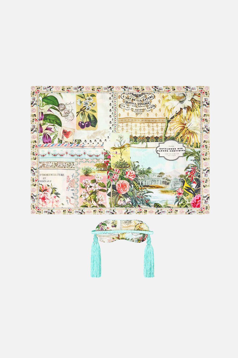 PILLOWCASE AND EYE MASK WITH TASSELS SET LA BELLE BOTANIQUE