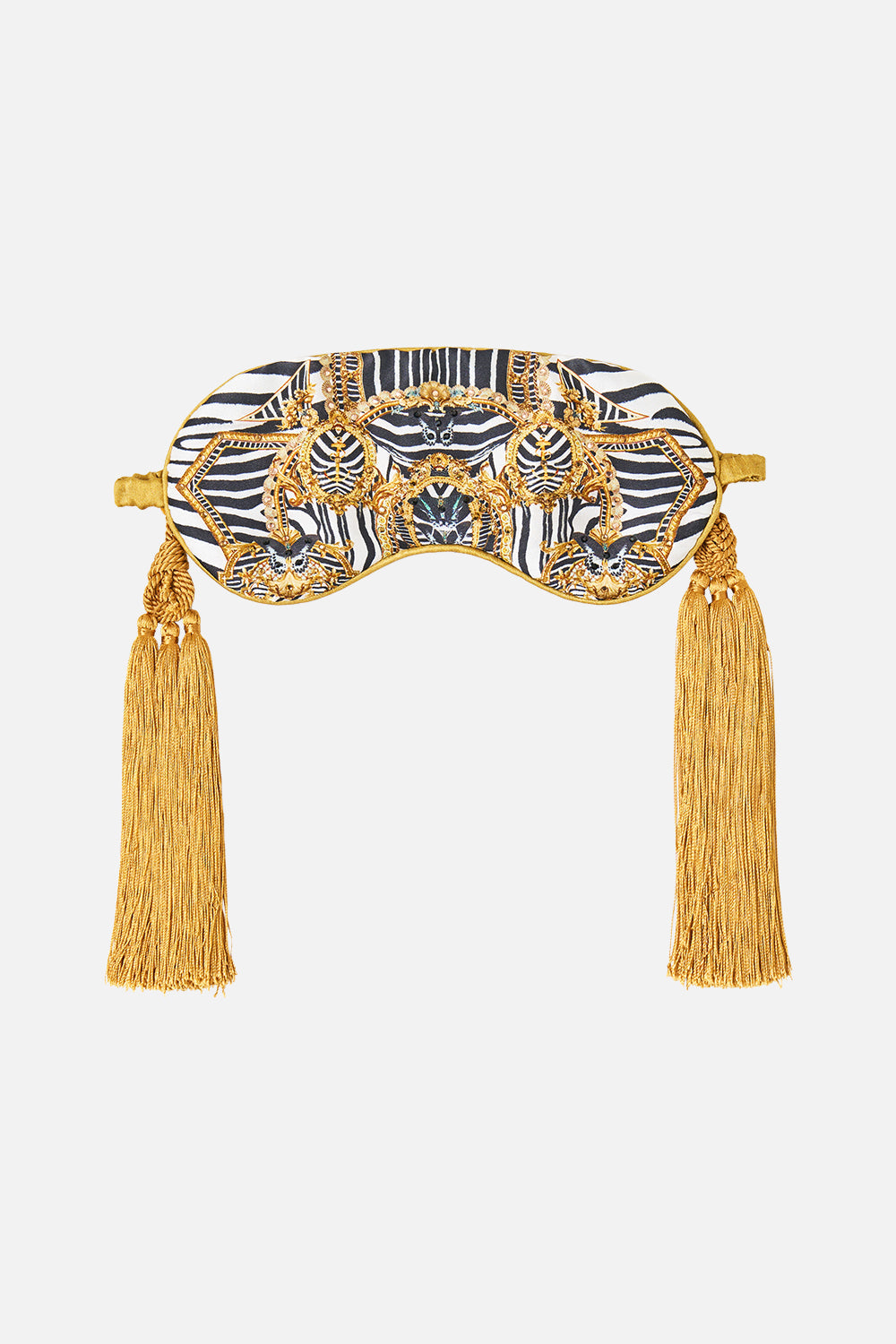 The CAMILLA Pillowcase And Eye Mask With Tassels Set in Print Zig Zag Zoo. Ghost View