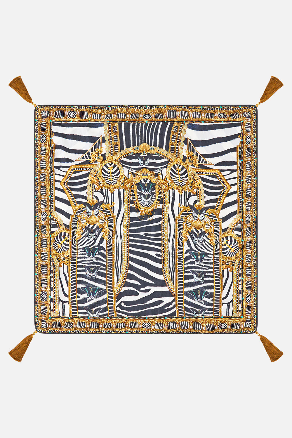 The CAMILLA Large Square Cushion in our Zig Zag Zoo print, front view.