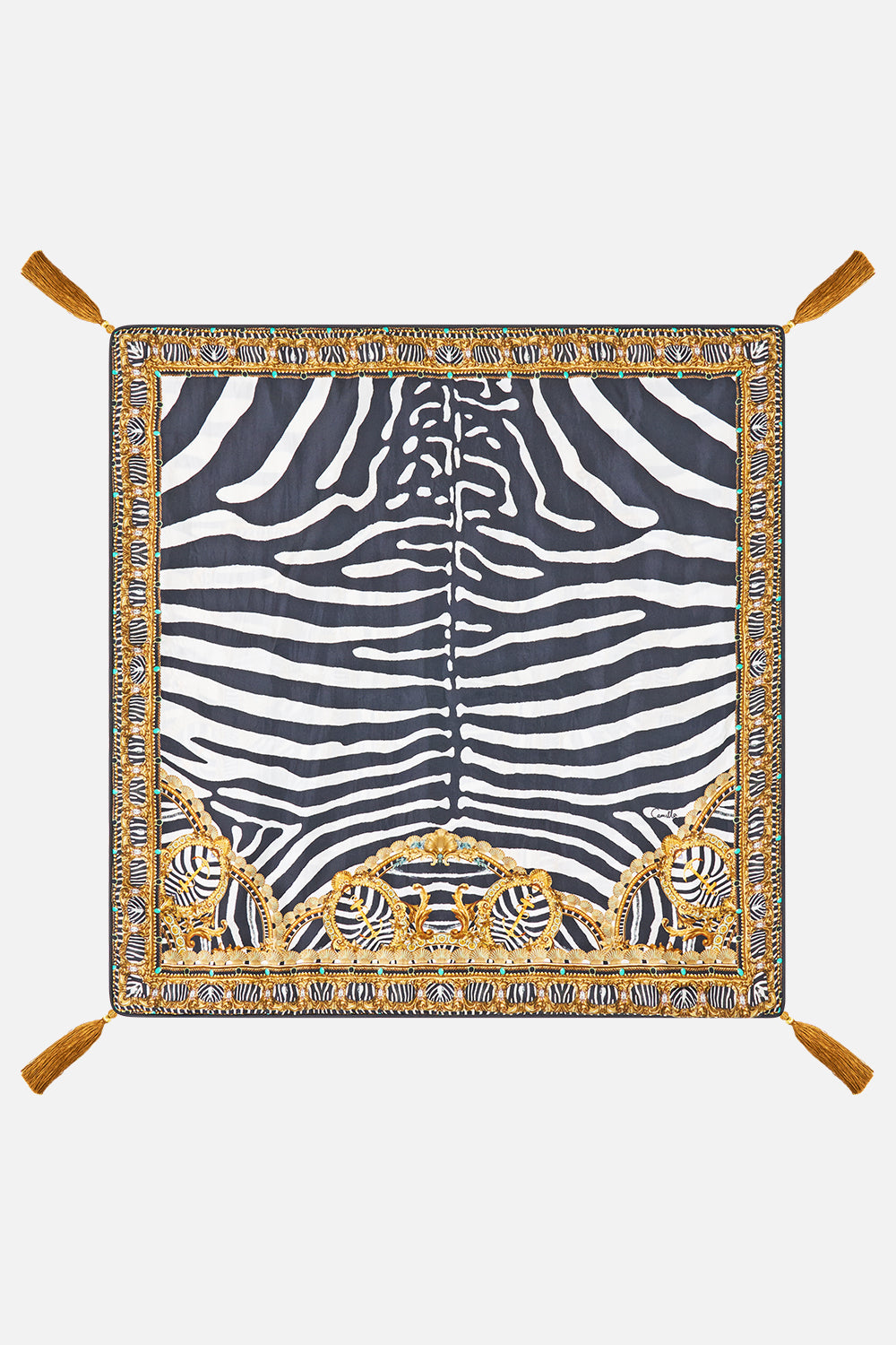 The CAMILLA Large Square Cushion in our Zig Zag Zoo print, back view.