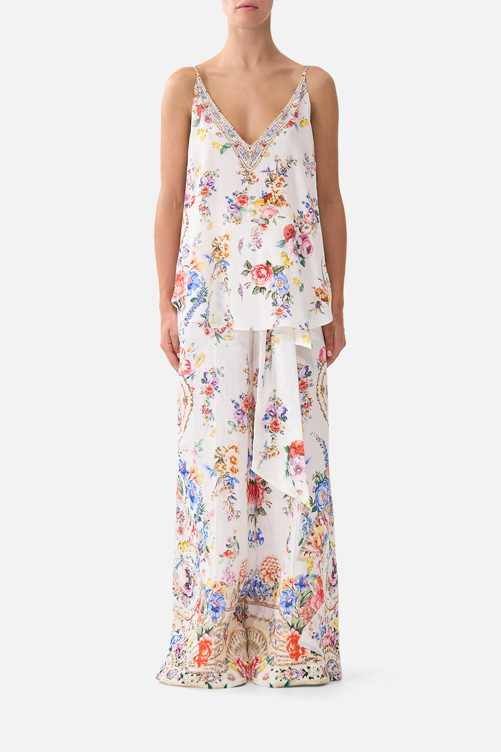 The CAMILLA V NECK FULL LENGTH BIAS SLIP DRESS MILLA IN SEVILLA in our  print.