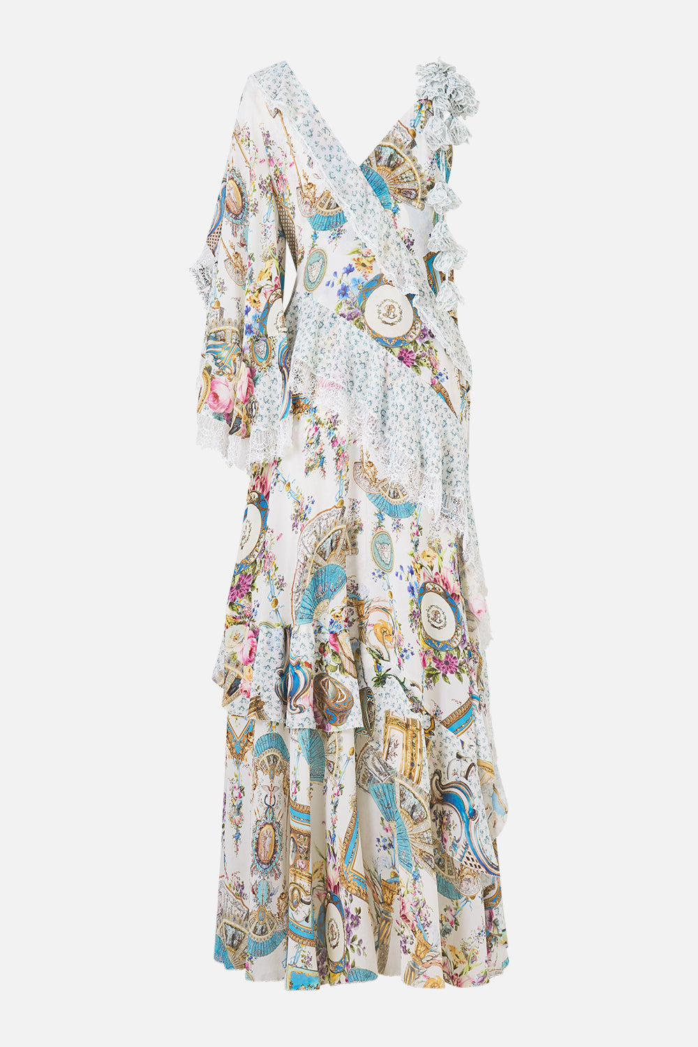 The CAMILLA Asymmetric Spliced Ruffle Dress in our Art For The Artisans print.