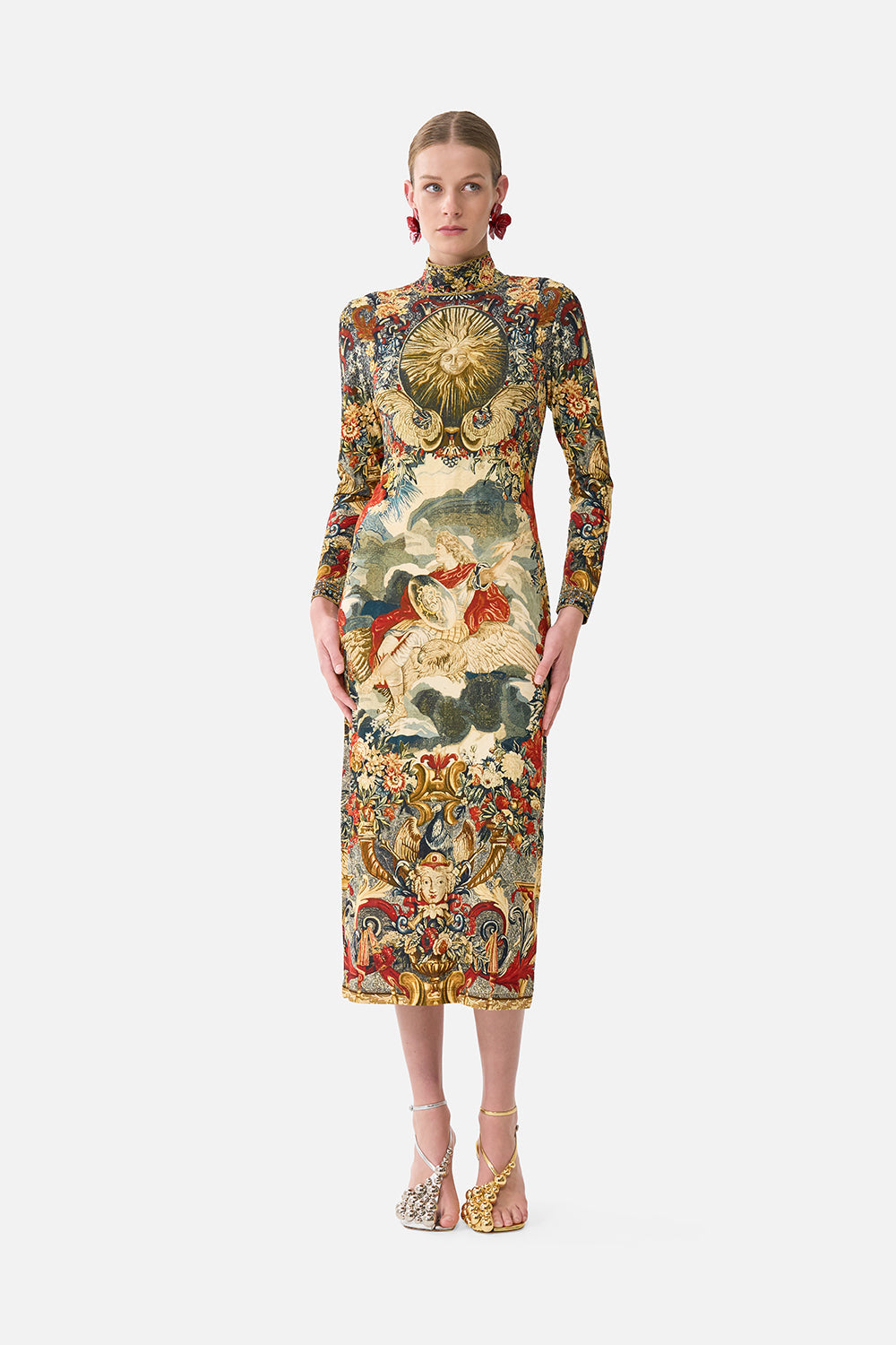 The CAMILLA Turtle Neck Jersey Dress in our Meet Me At The Met print.