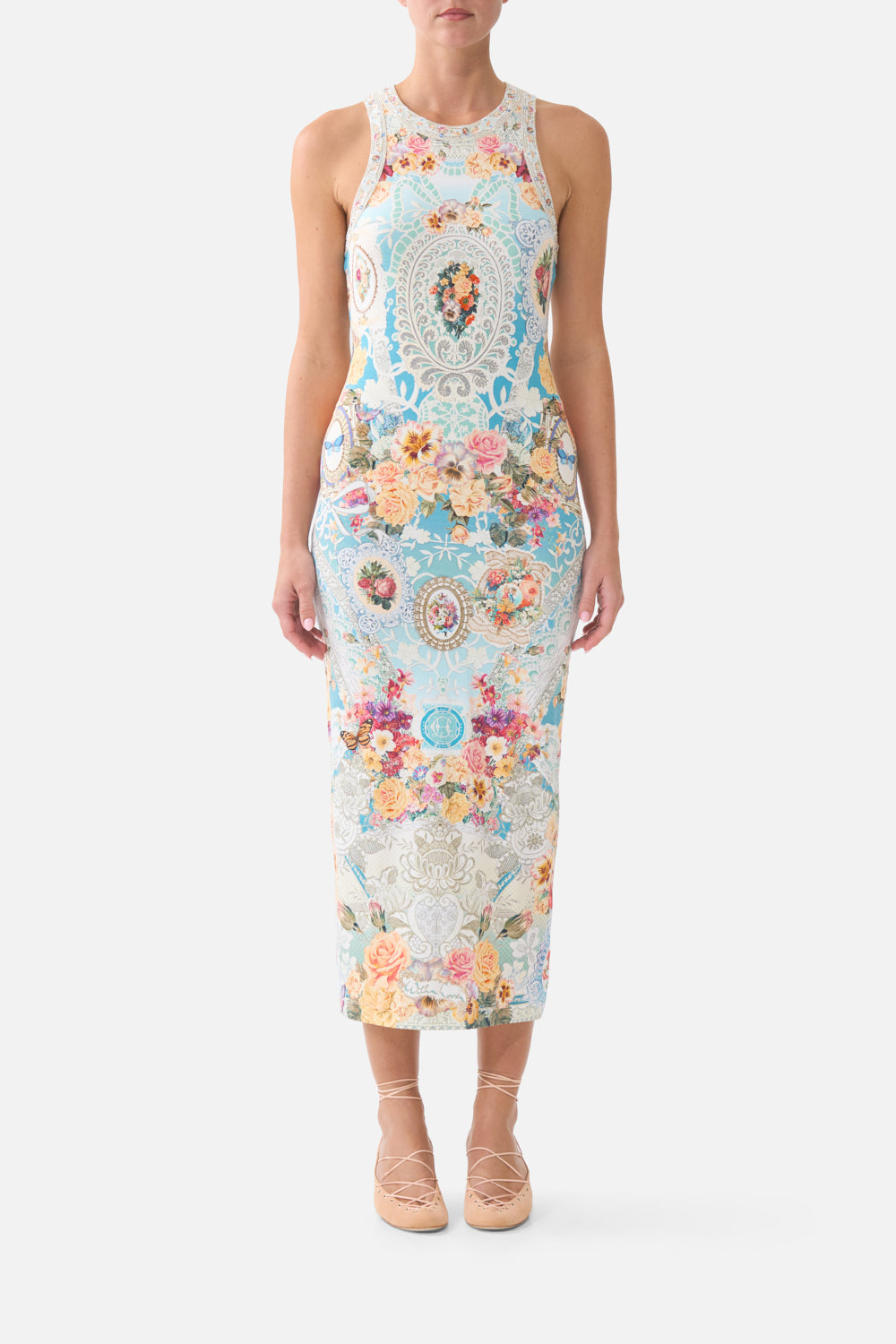 The CAMILLA JERSEY  TANK DRESS WITH CAP SLEEVES ART FOR THE EMPRESS in our  print.
