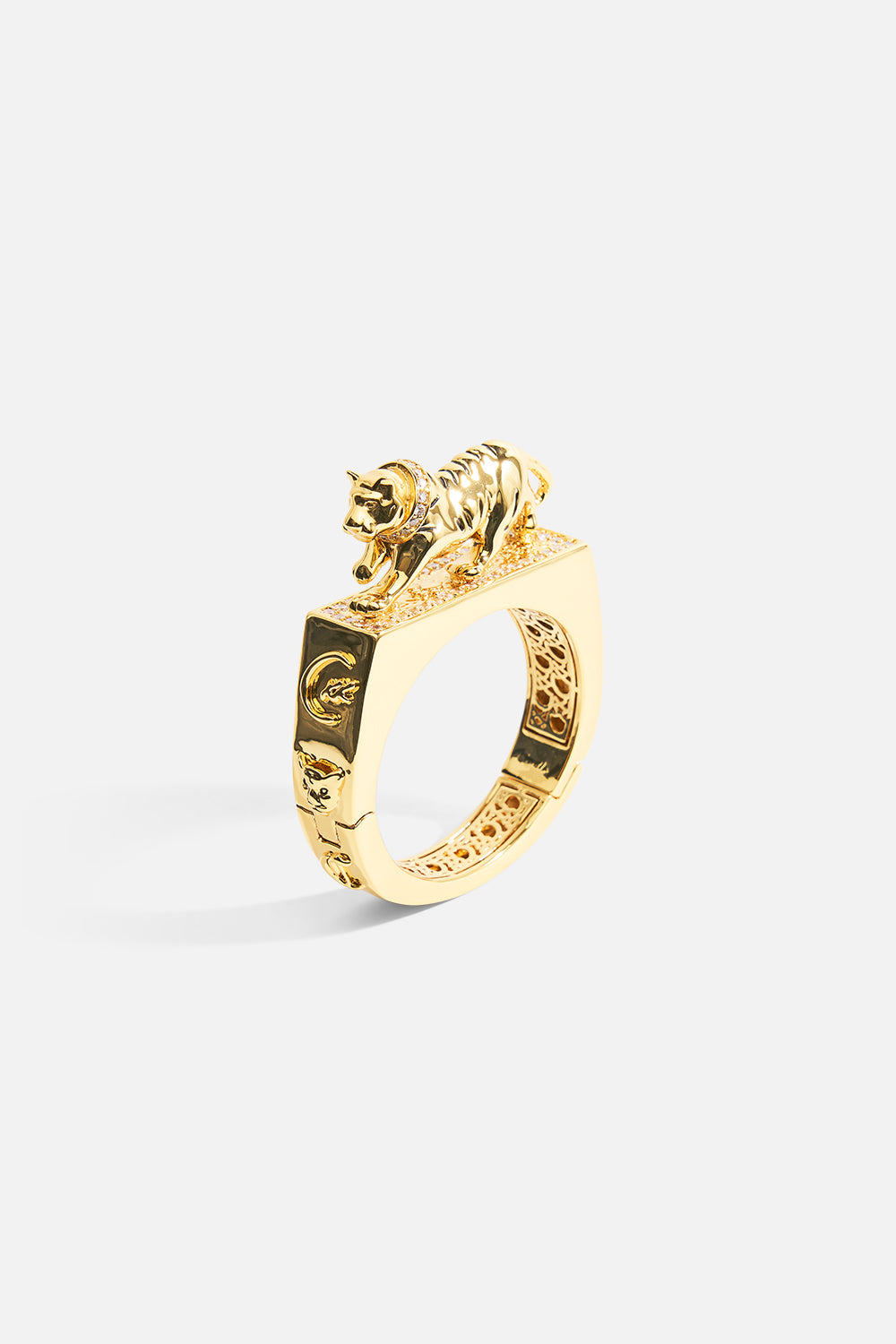 The CAMILLA Gilded Realms Leopard Cuff in gold.