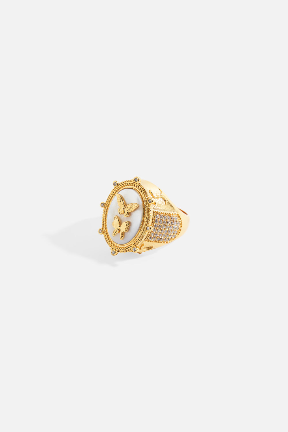 The CAMILLA Empress Of Light Butterfly Cameo Ring in gold.
