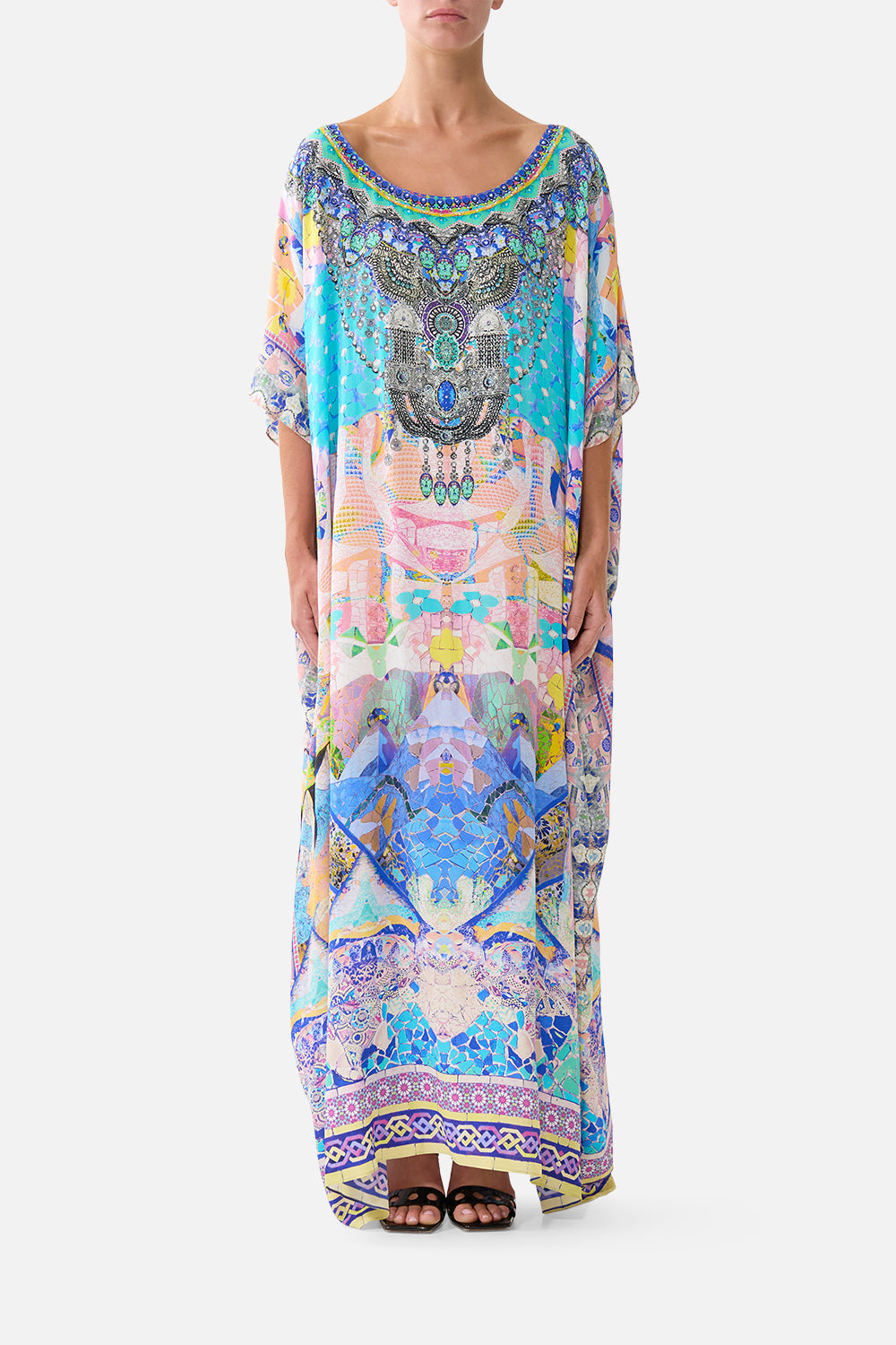 The CAMILLA BUTTON DRESS WITH SHAPED WAISTBAND ARANJUEZ ANIMALIA in our  print.