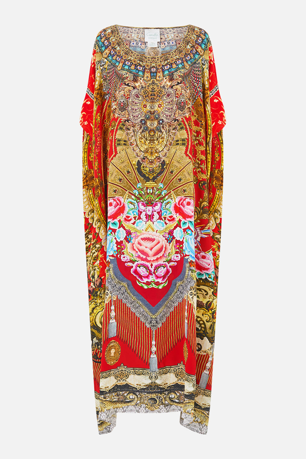 The CAMILLA BIAS SLIP DRESS WITH FRILL HEM TAURUS RISING in our  print.
