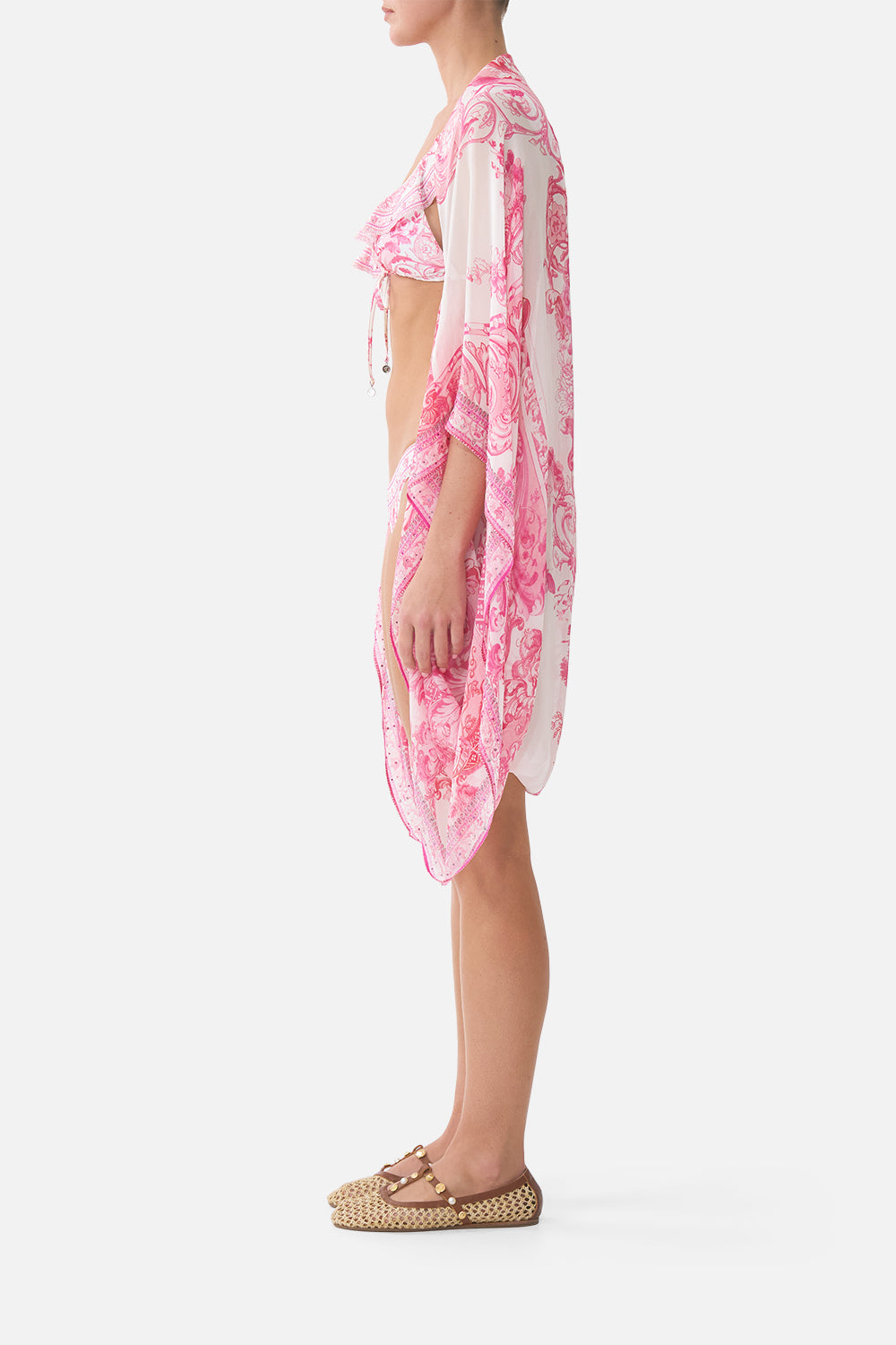 The CAMILLA ASYMMETRICAL RUFFLE SLIP DRESS LEOPARD LIBERTINE in our  print.