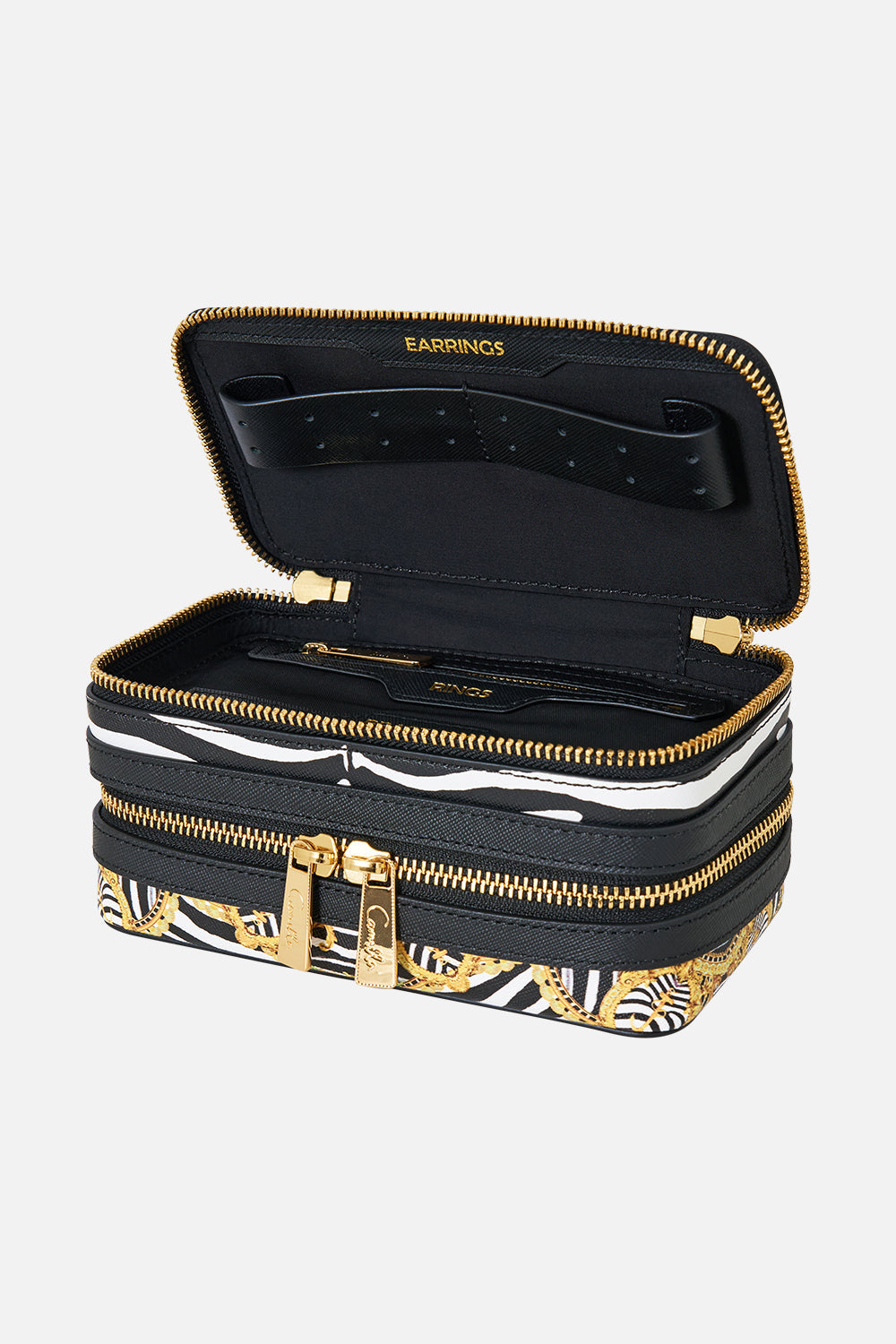 The CAMILLA Small Jewellery Case in Print Zig Zag Zoo. Ghost View