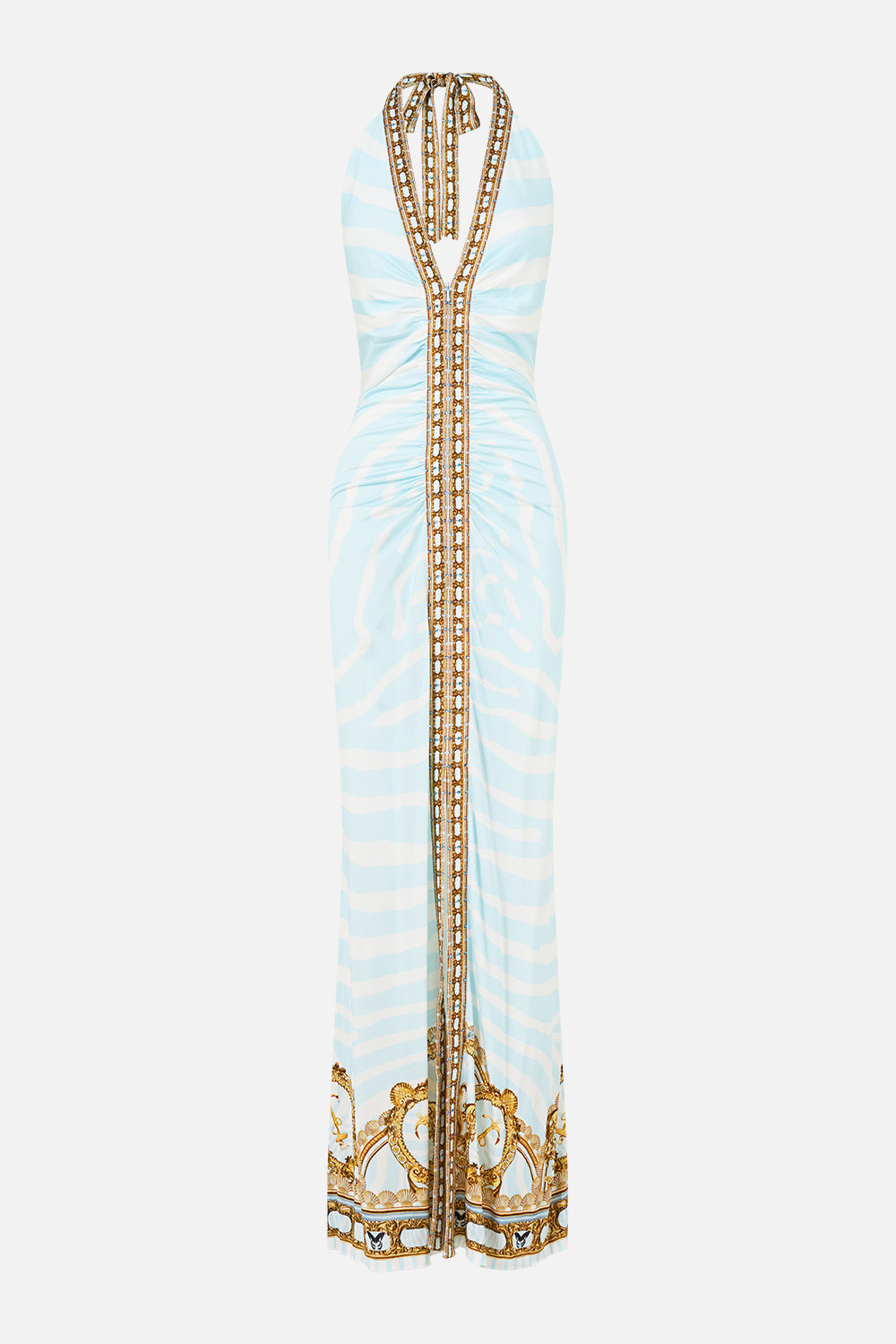 The Ruched Front Halter Dress in print Spirit Of Stripes