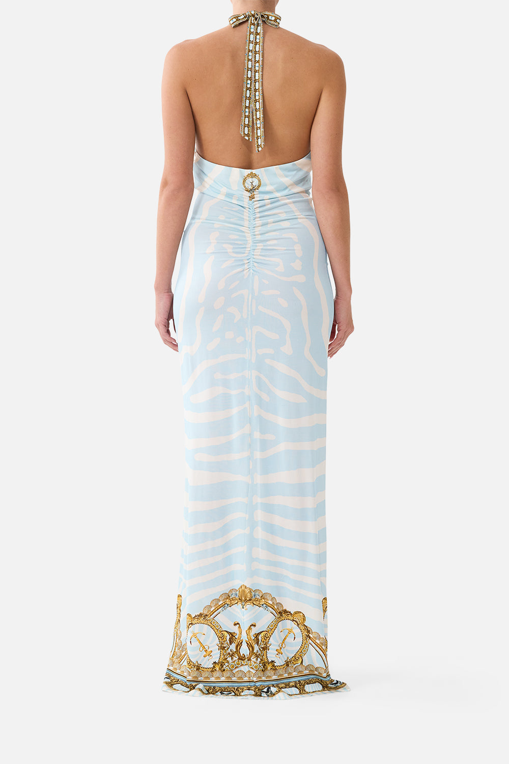 The Ruched Front Halter Dress in print Spirit Of Stripes