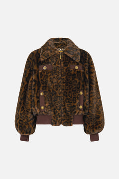 FAUX FUR BOMBER WITH POCKET DETAILS FIESTA, SIESTA, REPEAT