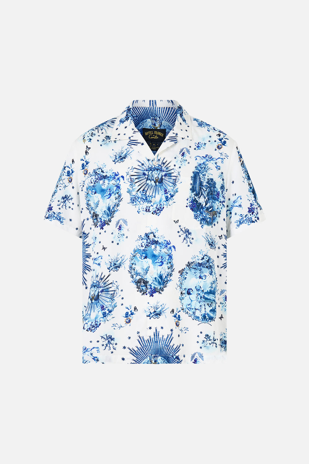 The CAMILLA Short Sleeve Camp Collared Shirt The Porcelain Parlour in our The Porcelain Parlour print.
