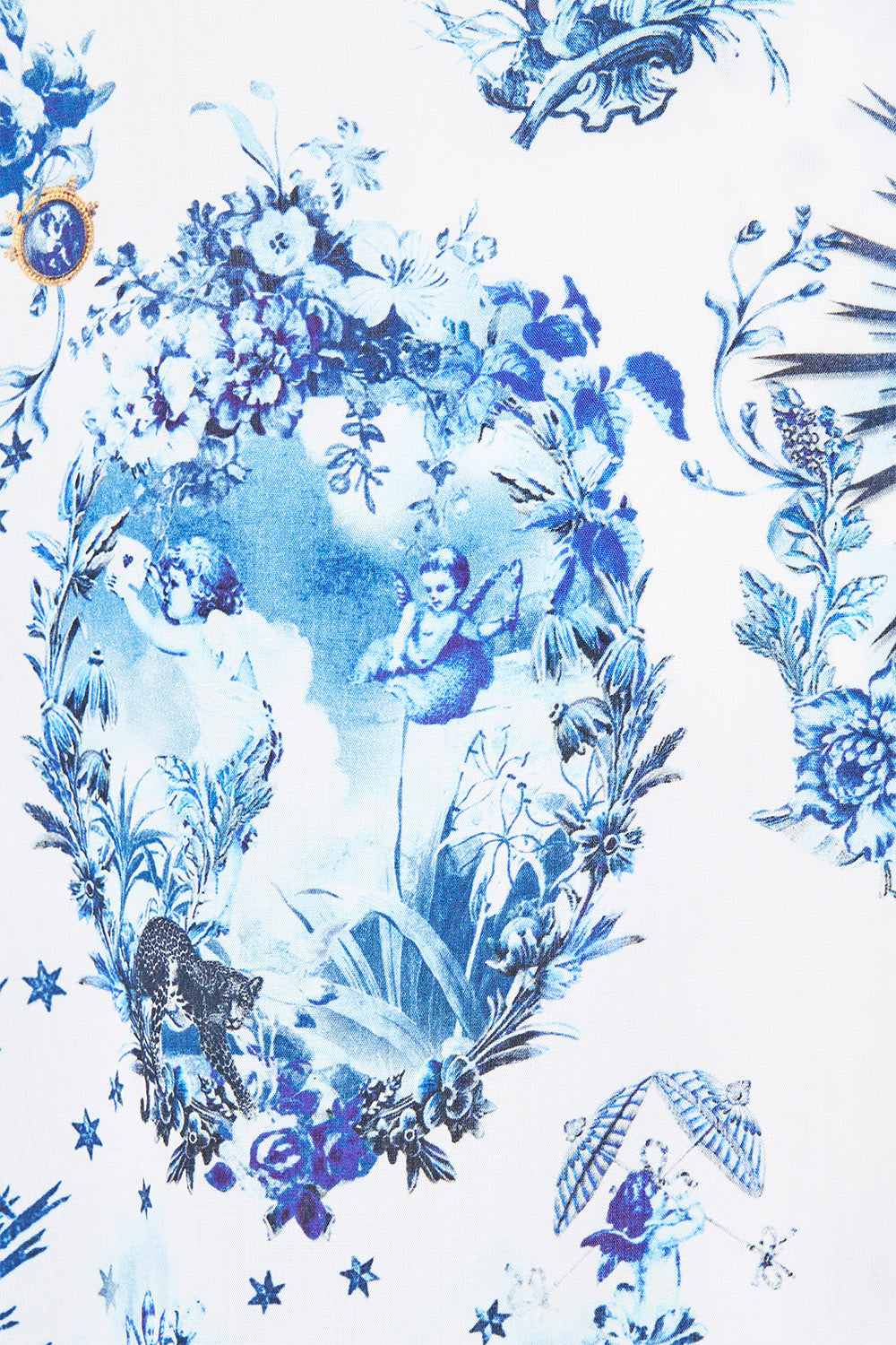 The CAMILLA Short Sleeve Camp Collared Shirt The Porcelain Parlour in our The Porcelain Parlour print.