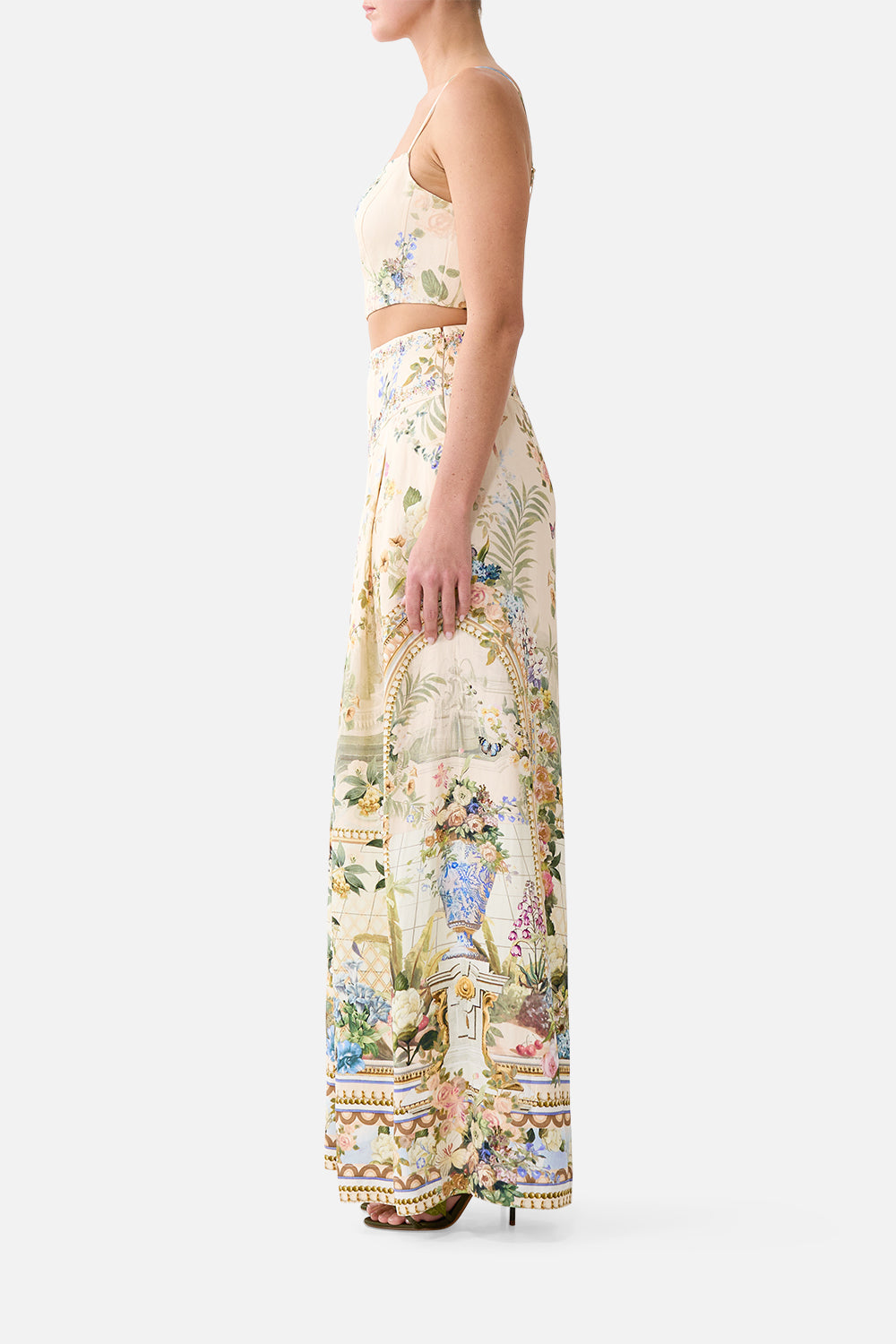 The CAMILLA Corset Crop Top Midsummer Masterpiece in our Midsummer Masterpiece print.