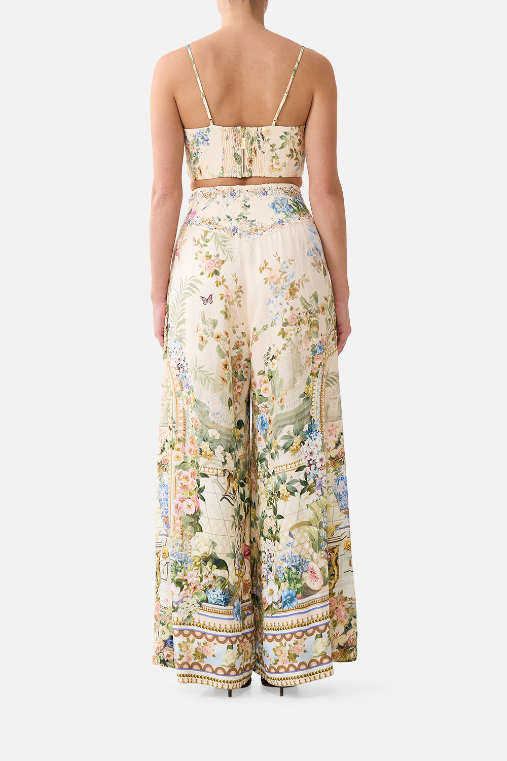 The CAMILLA Corset Crop Top Midsummer Masterpiece in our Midsummer Masterpiece print.