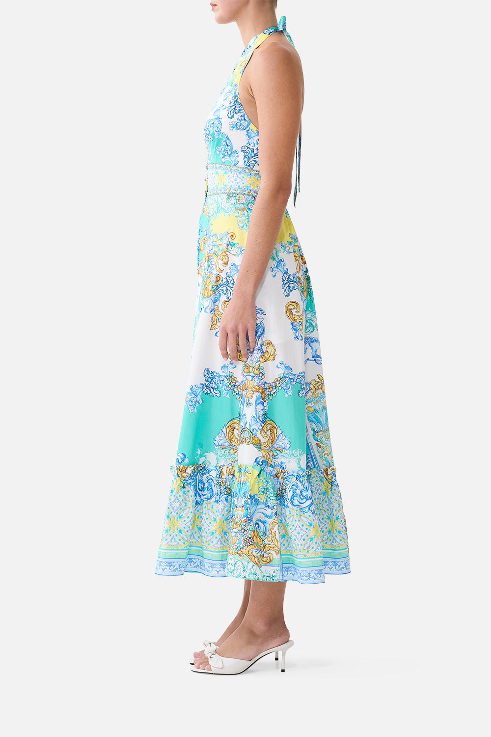 RUFFLE NECK HALTER DRESS DIAL UP THE TILES