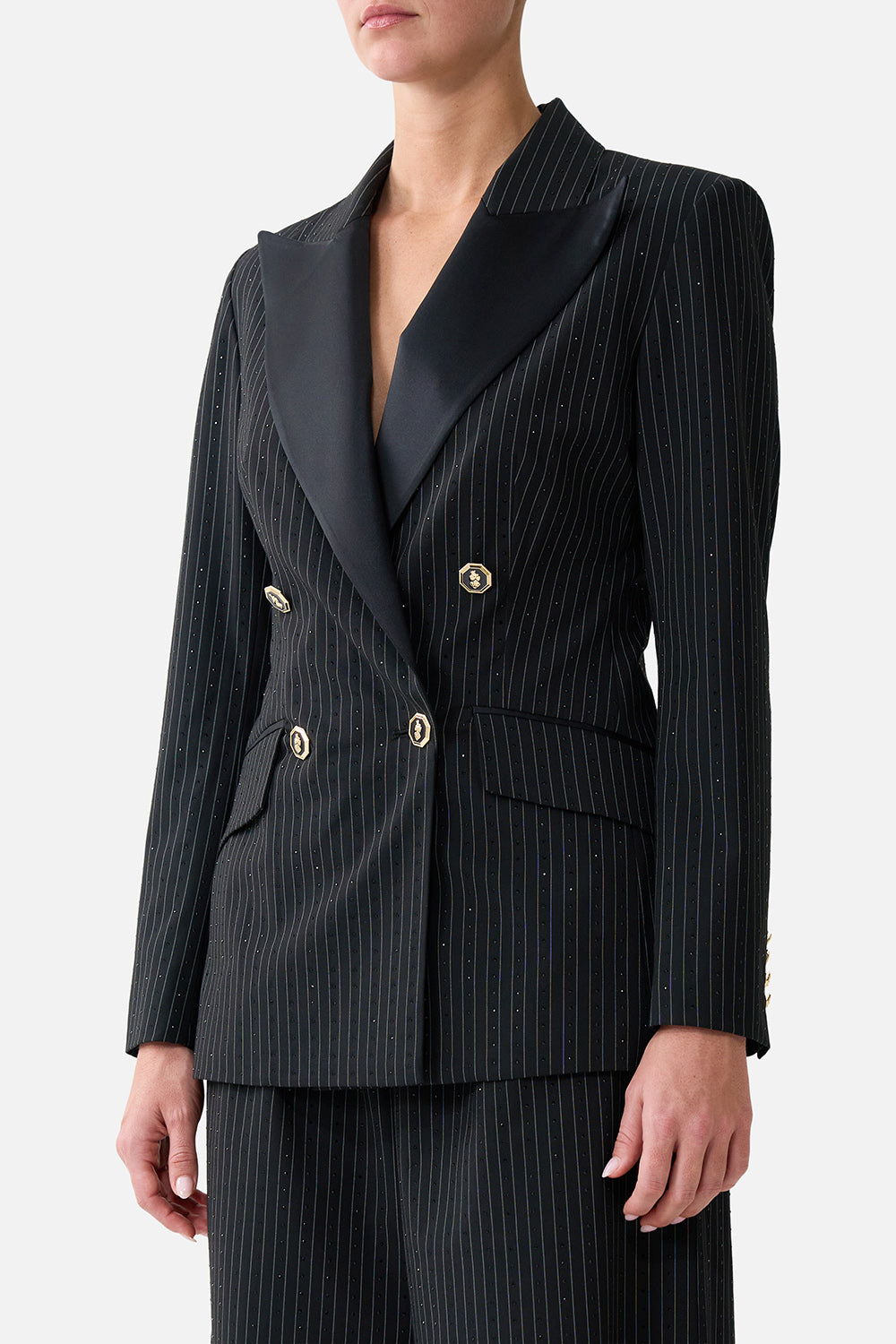 The CAMILLA DOUBLE BREASTED SUIT JACKET NIGHT GARDEN