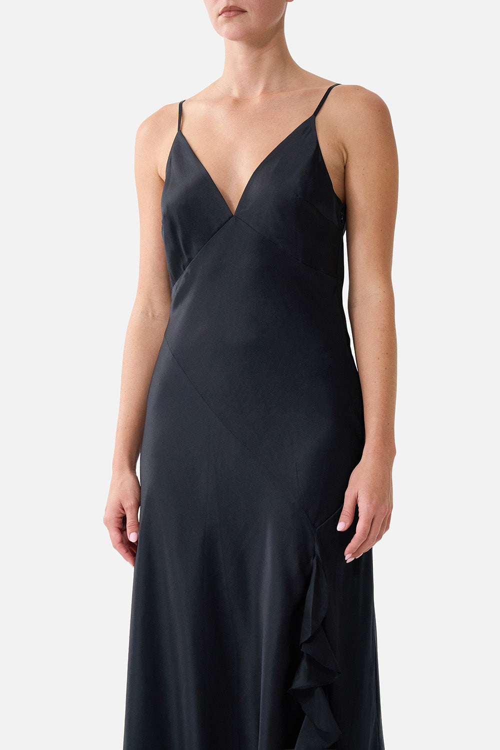 BIAS SLIP DRESS WITH FRILL HEM SILK ESSENTIALS