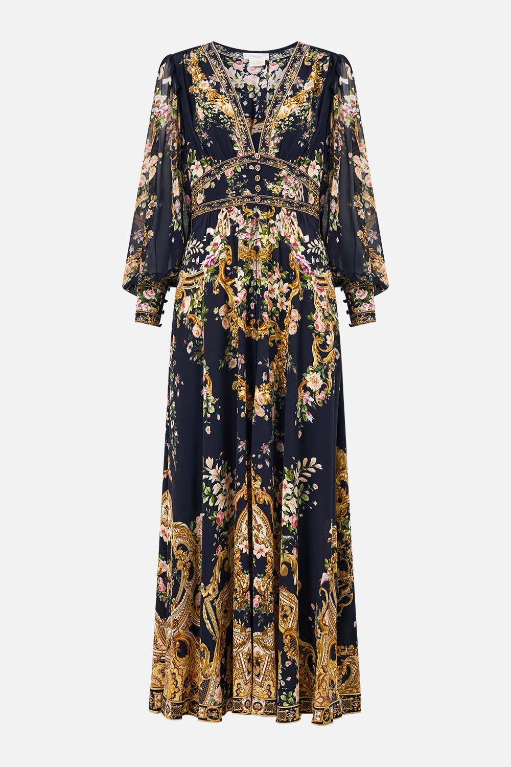SHAPED WAIST V-NECK MAXI DRESS VERSAILLES OR DIE
