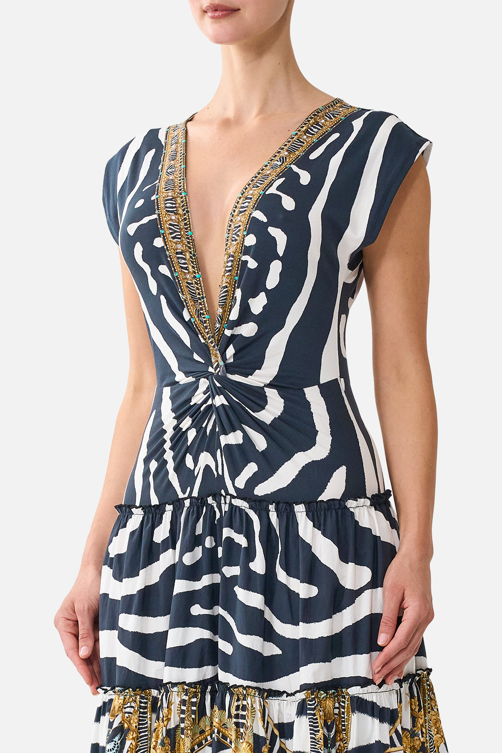 V-NECK DROP WAIST MIDI DRESS ZIG ZAG ZOO