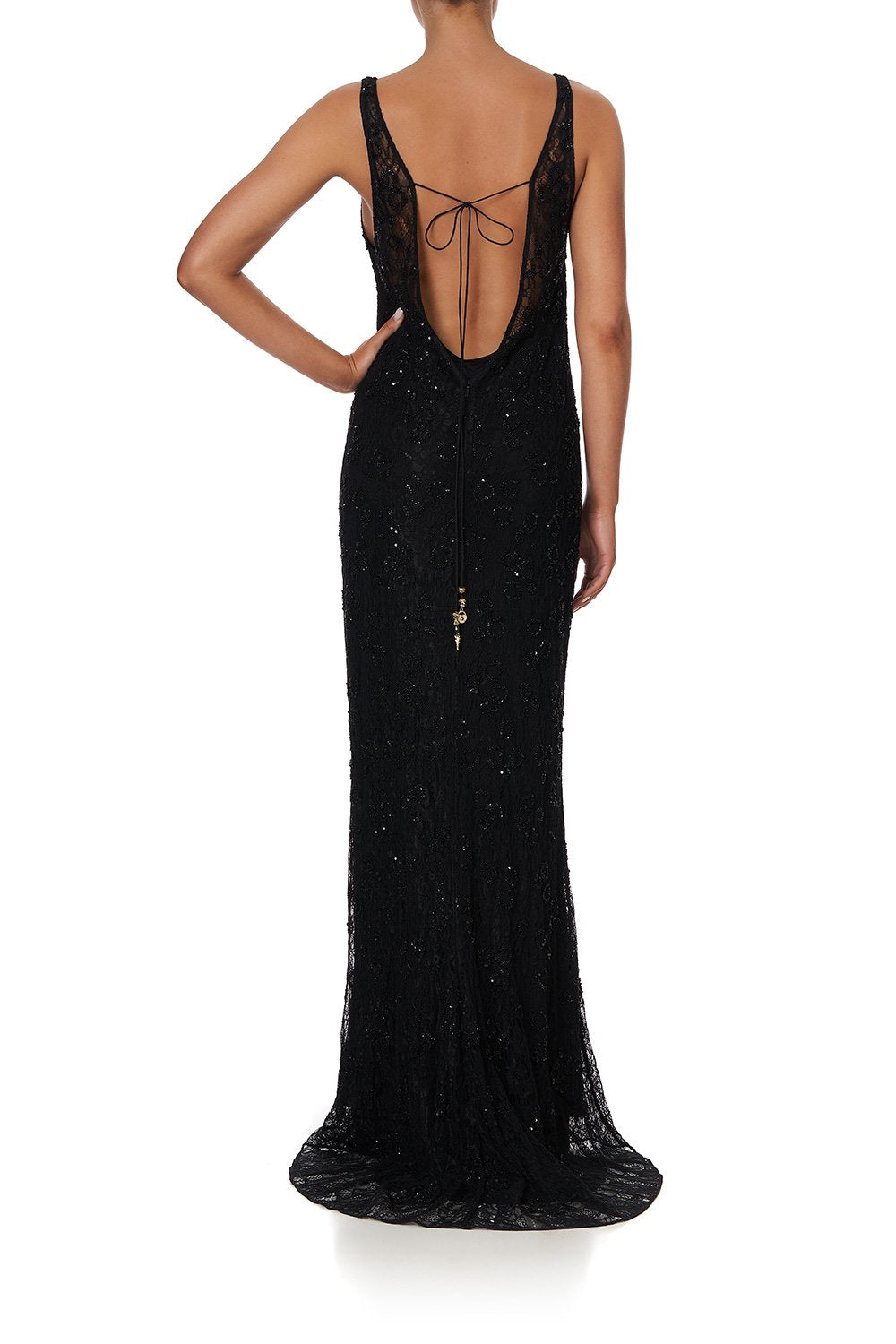 SHEER LACE GOWN BLACK