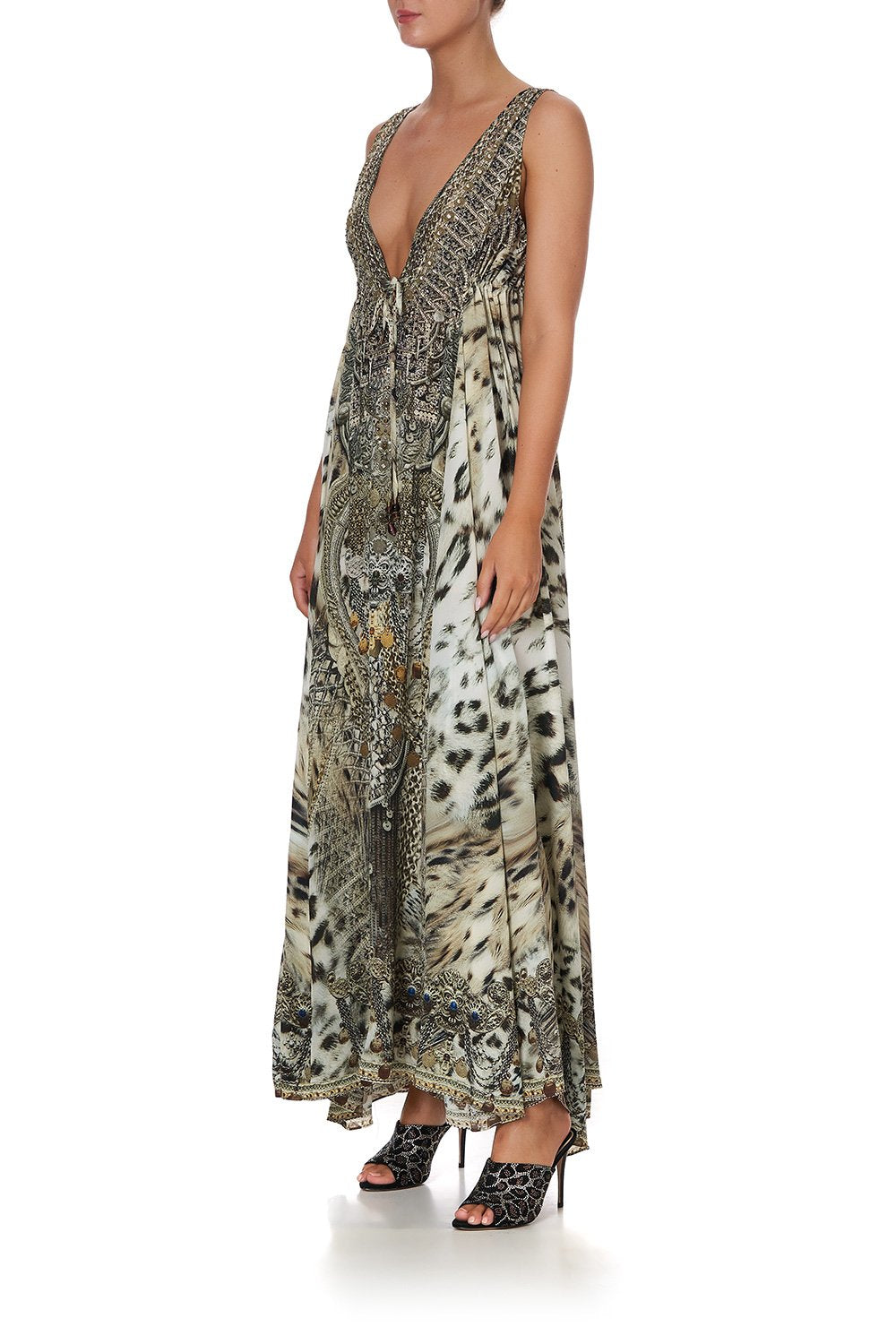 V NECK LONG DRESS WITH TIE ESPIRITU