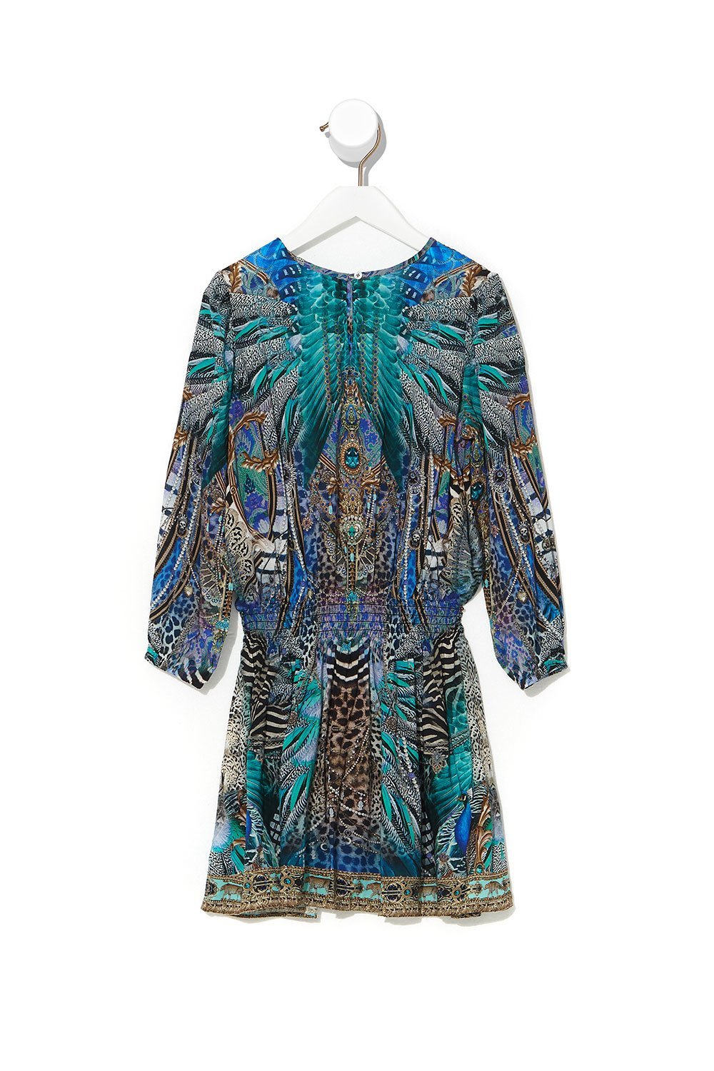 KIDS RELAXED SHIRRED WAIST DRESS 4-10 ANIMAL ARMY