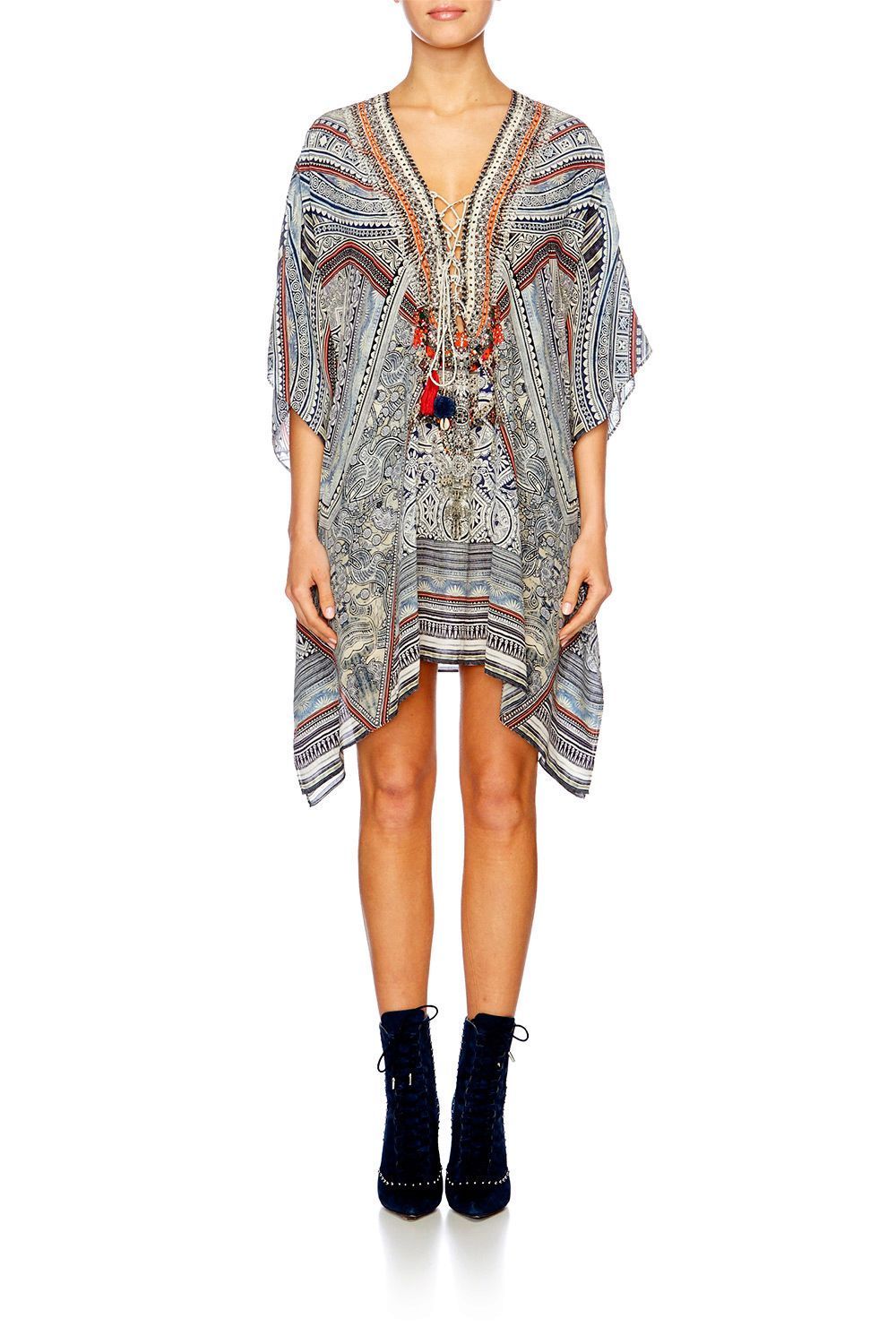 ANTIQUE BATIK SHORT LACE UP KAFTAN