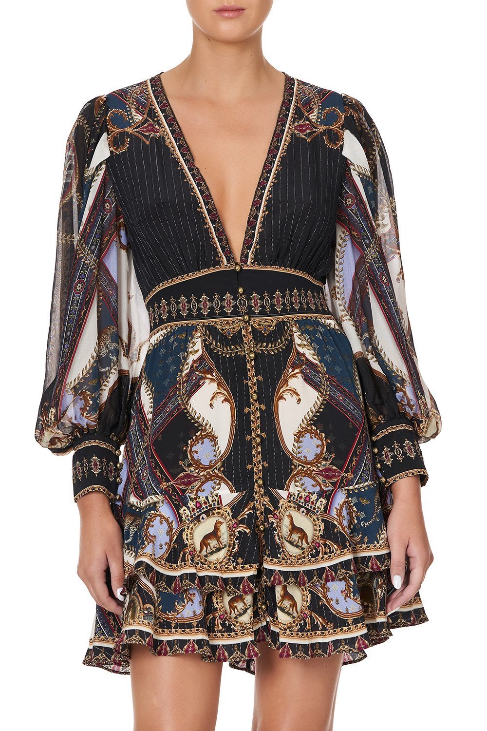 BUTTON FRONT FRILL DRESS DINING HALL DARLING