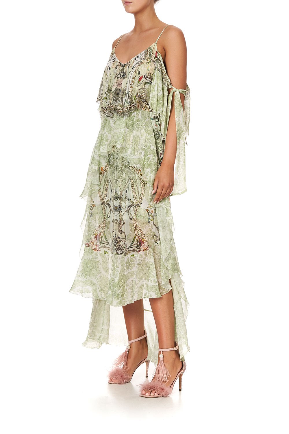 RUFFLE DRESS WITH TIE SLEEVE BRICK LANE BEEUTY