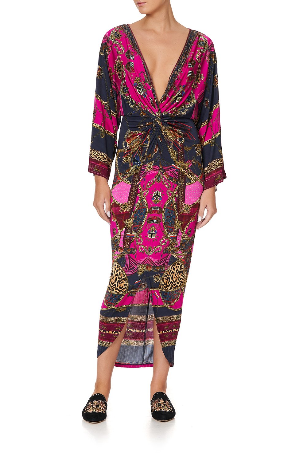 LONG SPLIT FRONT TWIST DRESS DINING HALL DARLING