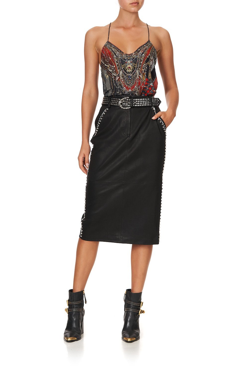 BELTED LEATHER SKIRT LEATHER