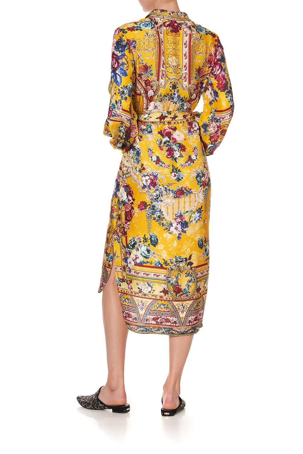 HIGH LOW MIDI SHIRT DRESS CROWNED ROSES