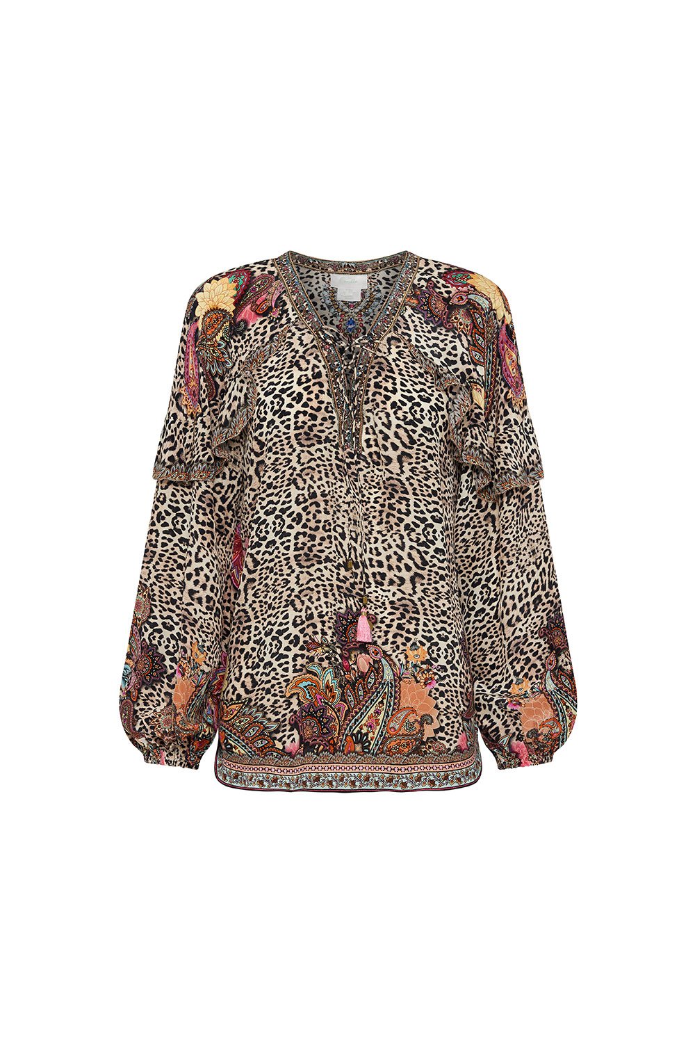 BLOUSON SLEEVE LACE UP BLOUSE WILD CHILD