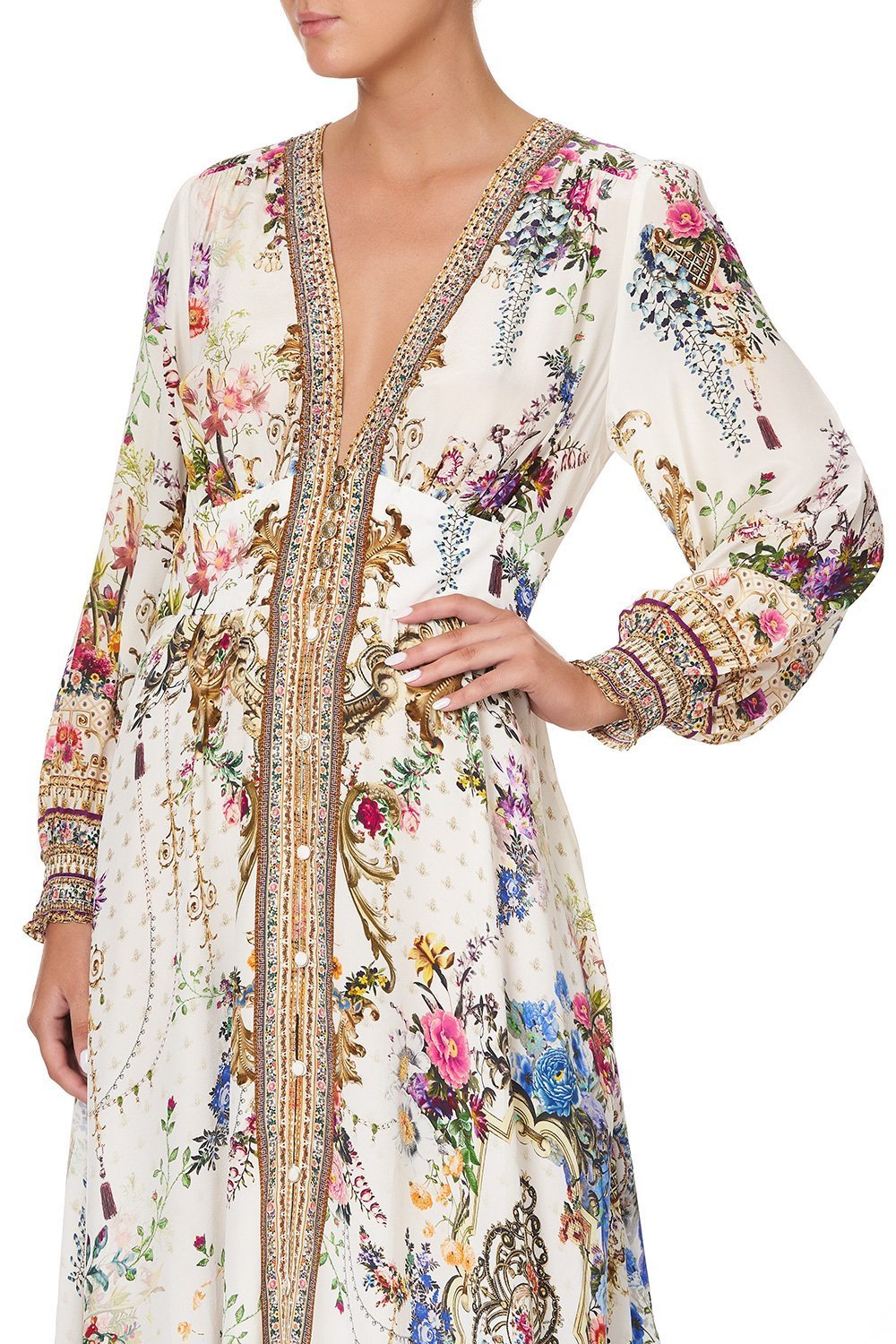 BUTTON DRESS WITH SHAPED WAISTBAND BY THE MEADOW