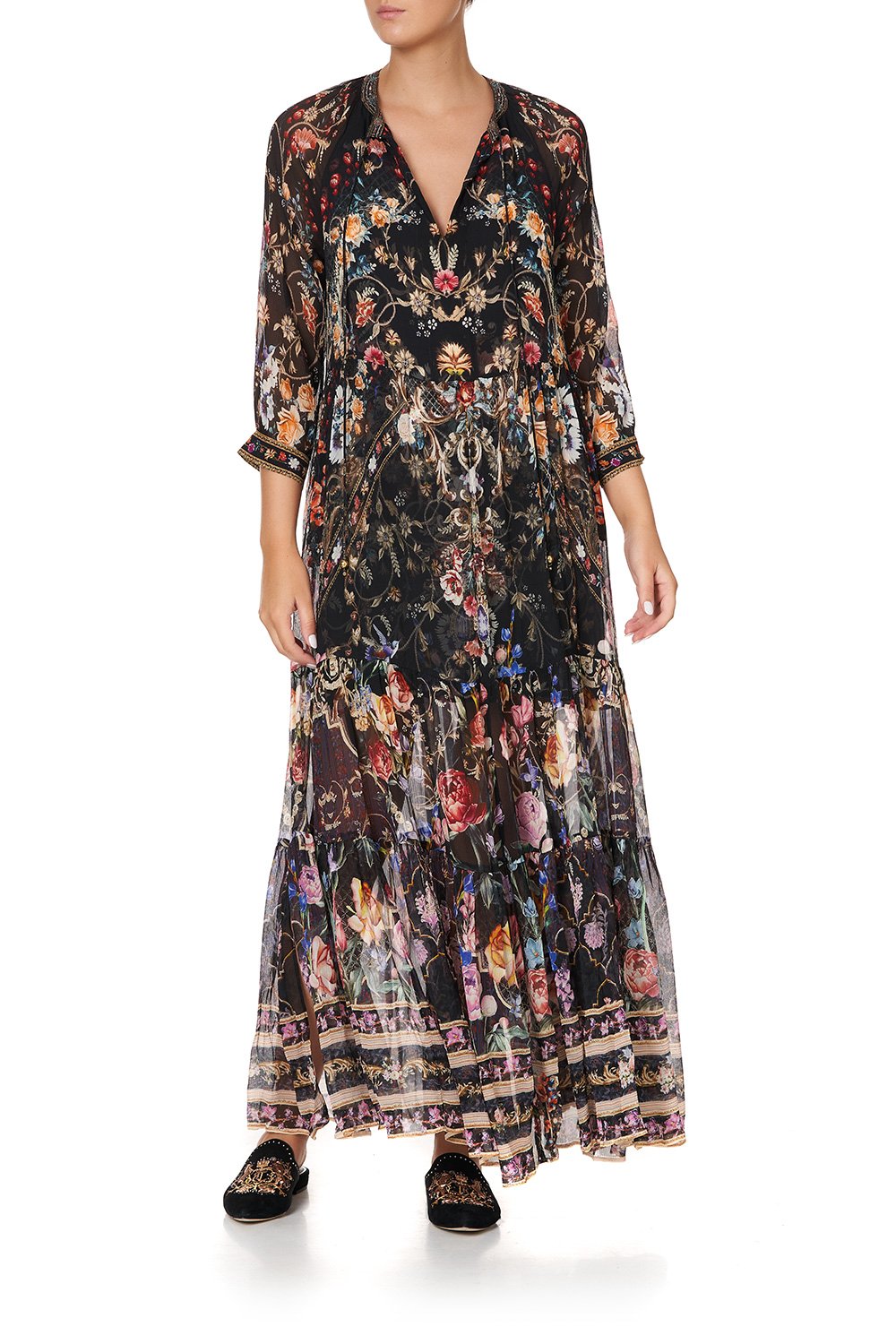 LONG GATHERED PANEL DRESS BLUSHING MANOR