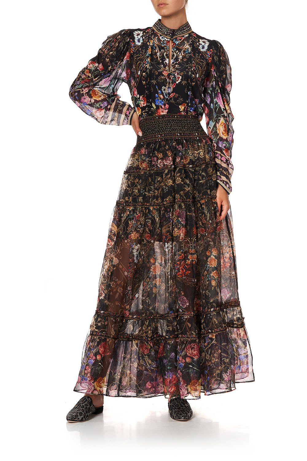 PINTUCK BLOUSE WITH DRAPED SLEEVE BLUSHING MANOR