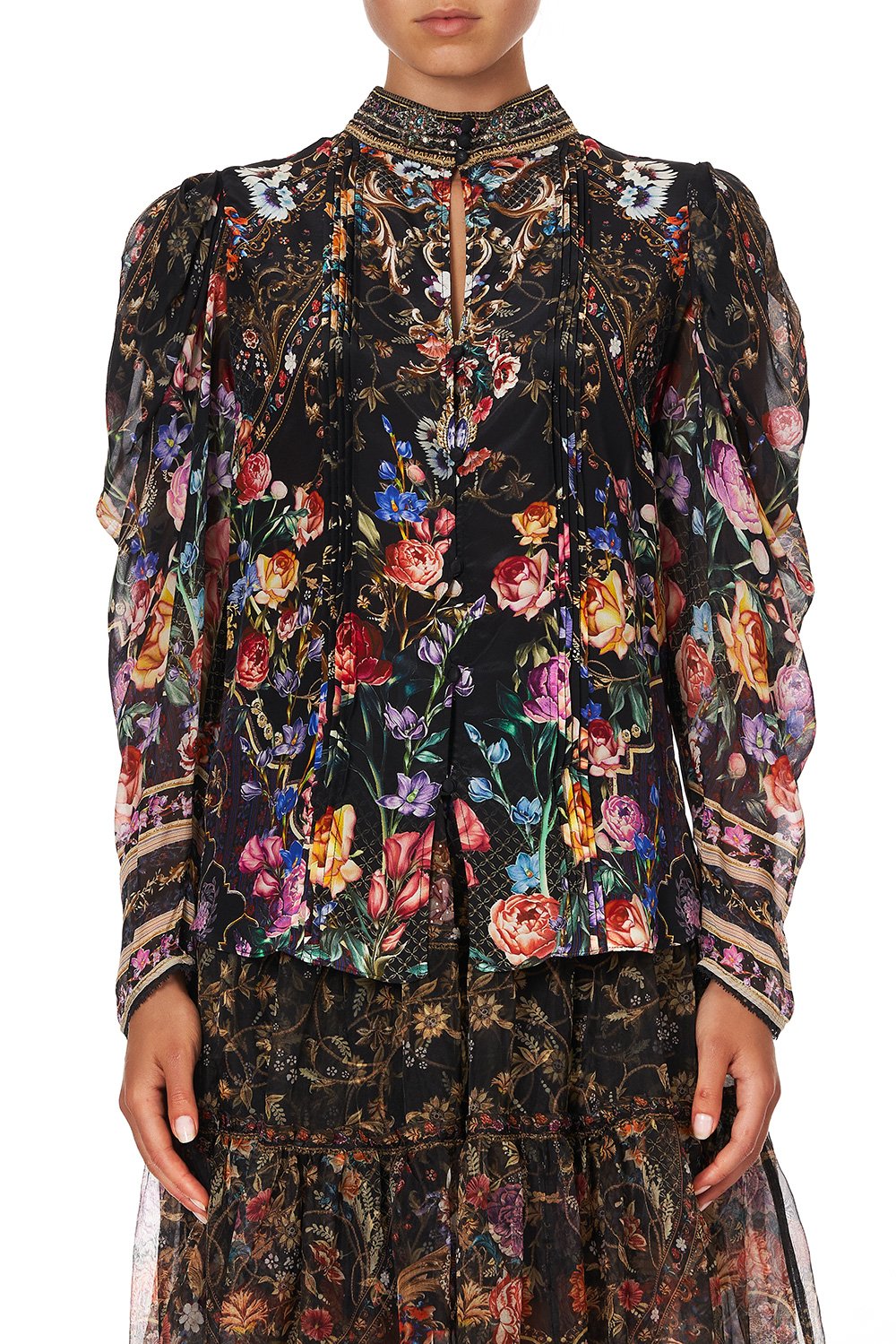 PINTUCK BLOUSE WITH DRAPED SLEEVE BLUSHING MANOR