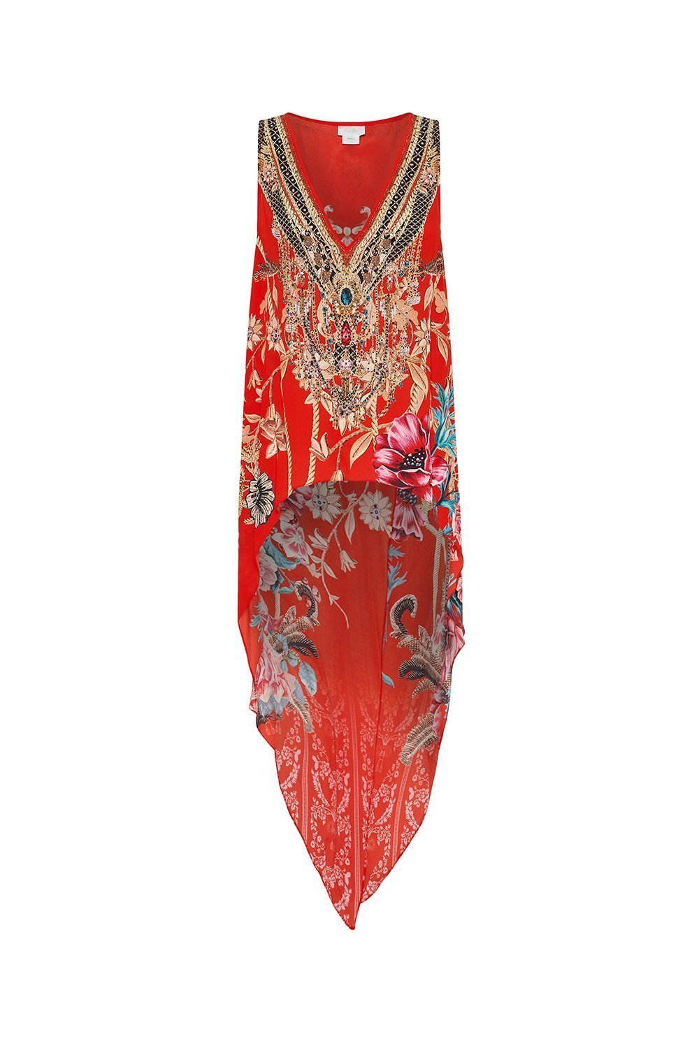 HIGH LOW CROSS OVERLAY TOP AND THE QUEEN WORE RED