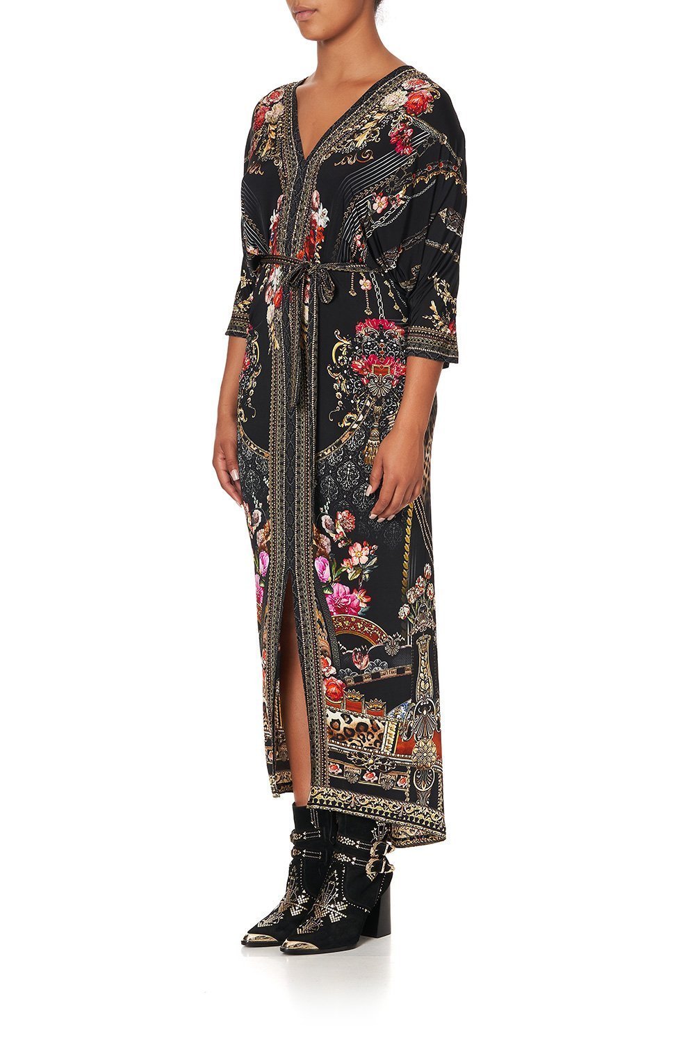 FITTED V NECK DRESS WITH TIE GOTHIC GODDESS