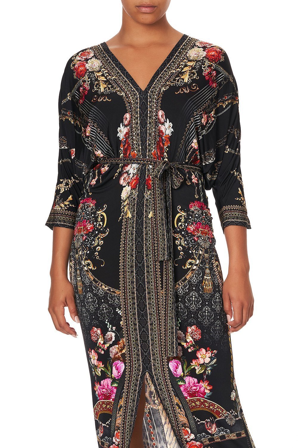 FITTED V NECK DRESS WITH TIE GOTHIC GODDESS