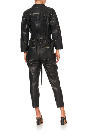 ZIP FRONT PANEL LEATHER JUMPSUIT LEATHER