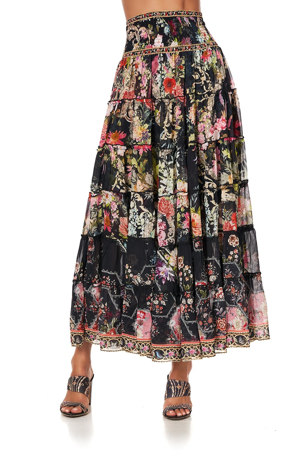 SHIRRED WAIST TIERED CIRCLE SKIRT HAMPTON HIVE