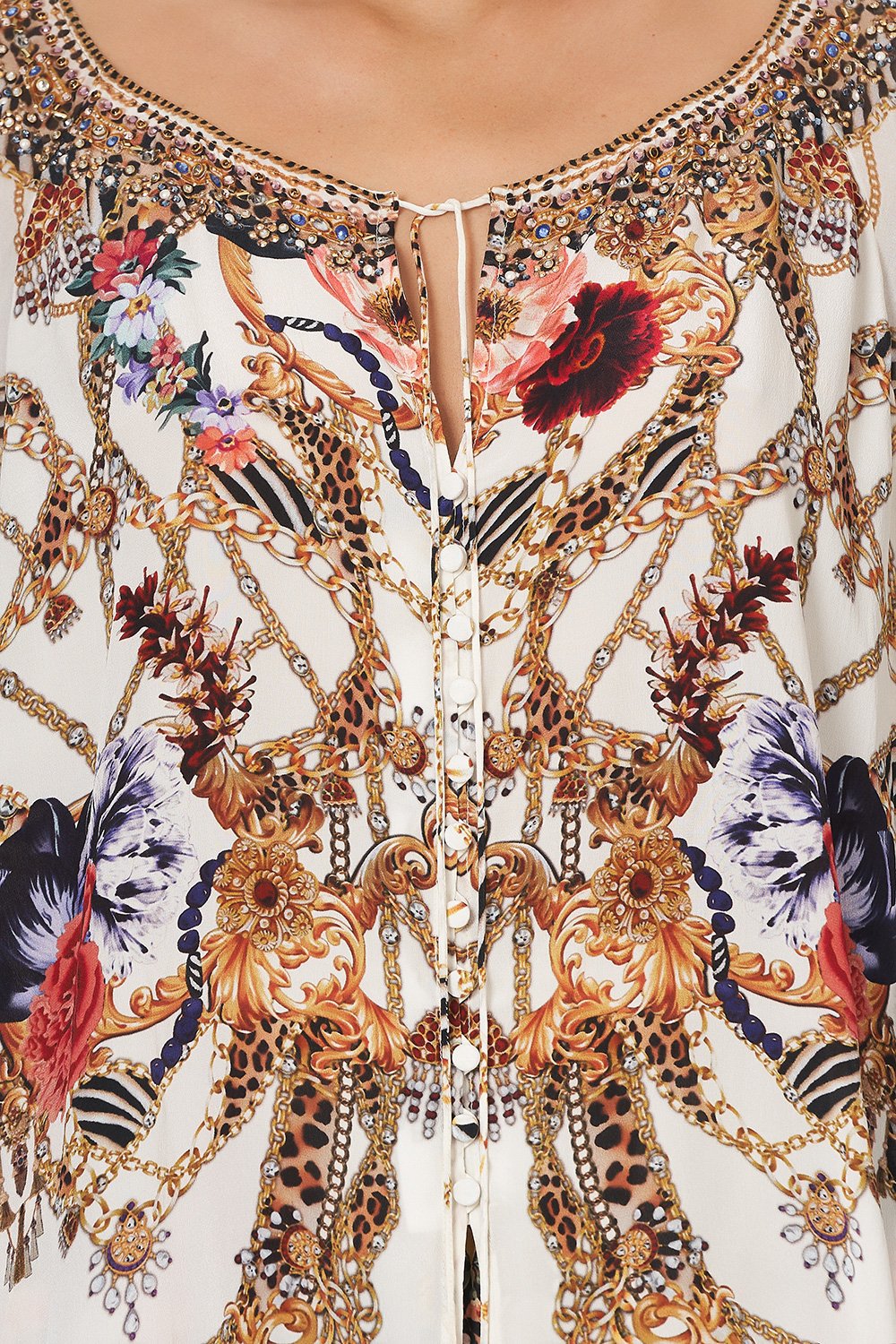 RAGLAN SLEEVE BUTTON UP TOP REIGN SUPREME