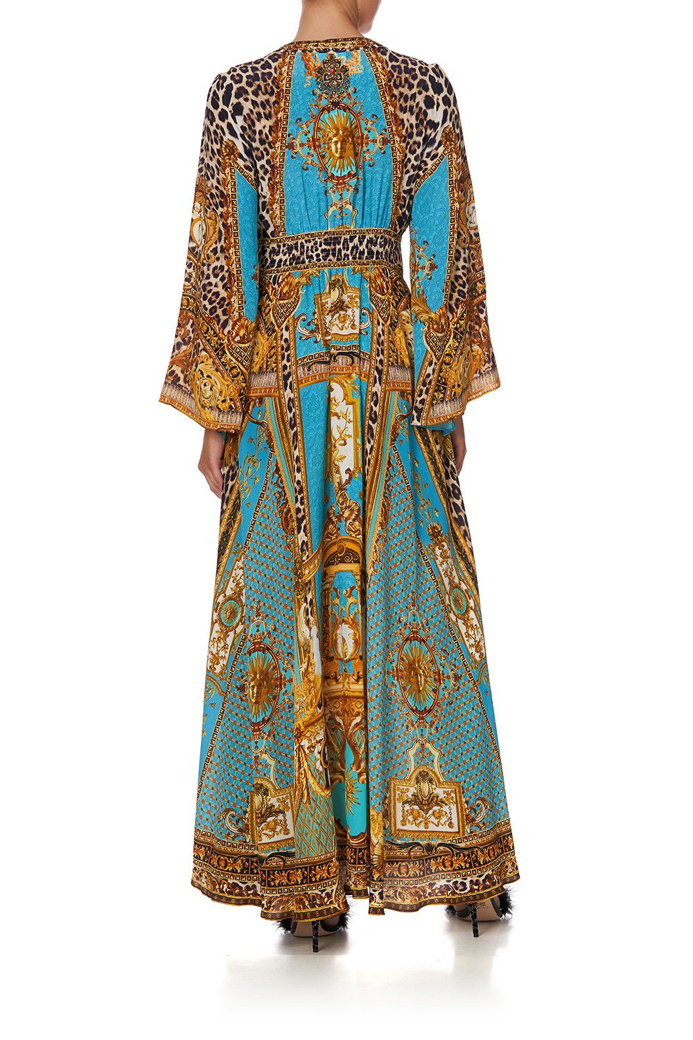 KIMONO SLEEVE DRESS WITH SHIRRING DETAIL DRIPPING IN DECADENCE