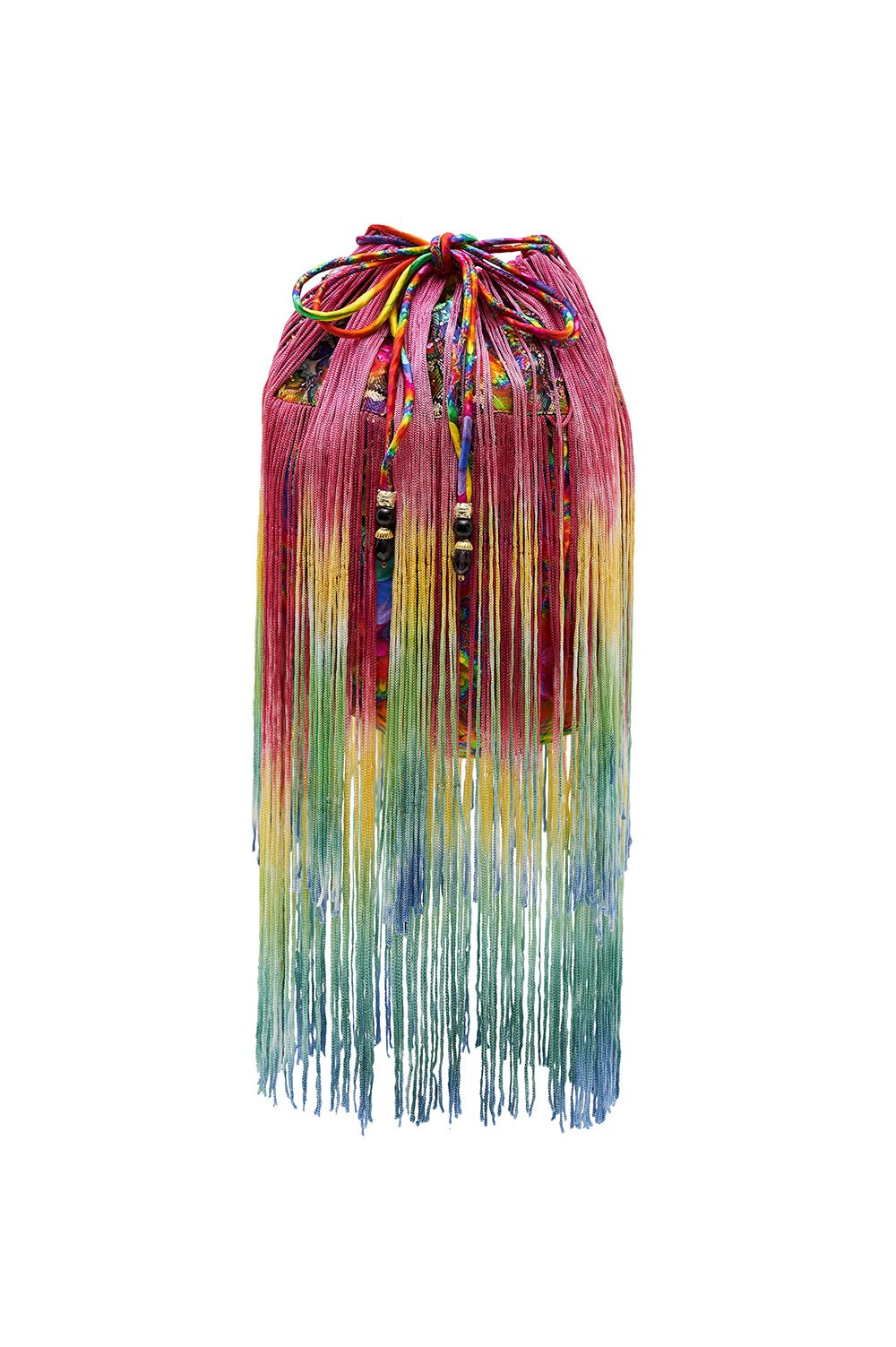 SILK POUCH WITH FRINGE COMING DOWN FROM COSMOS