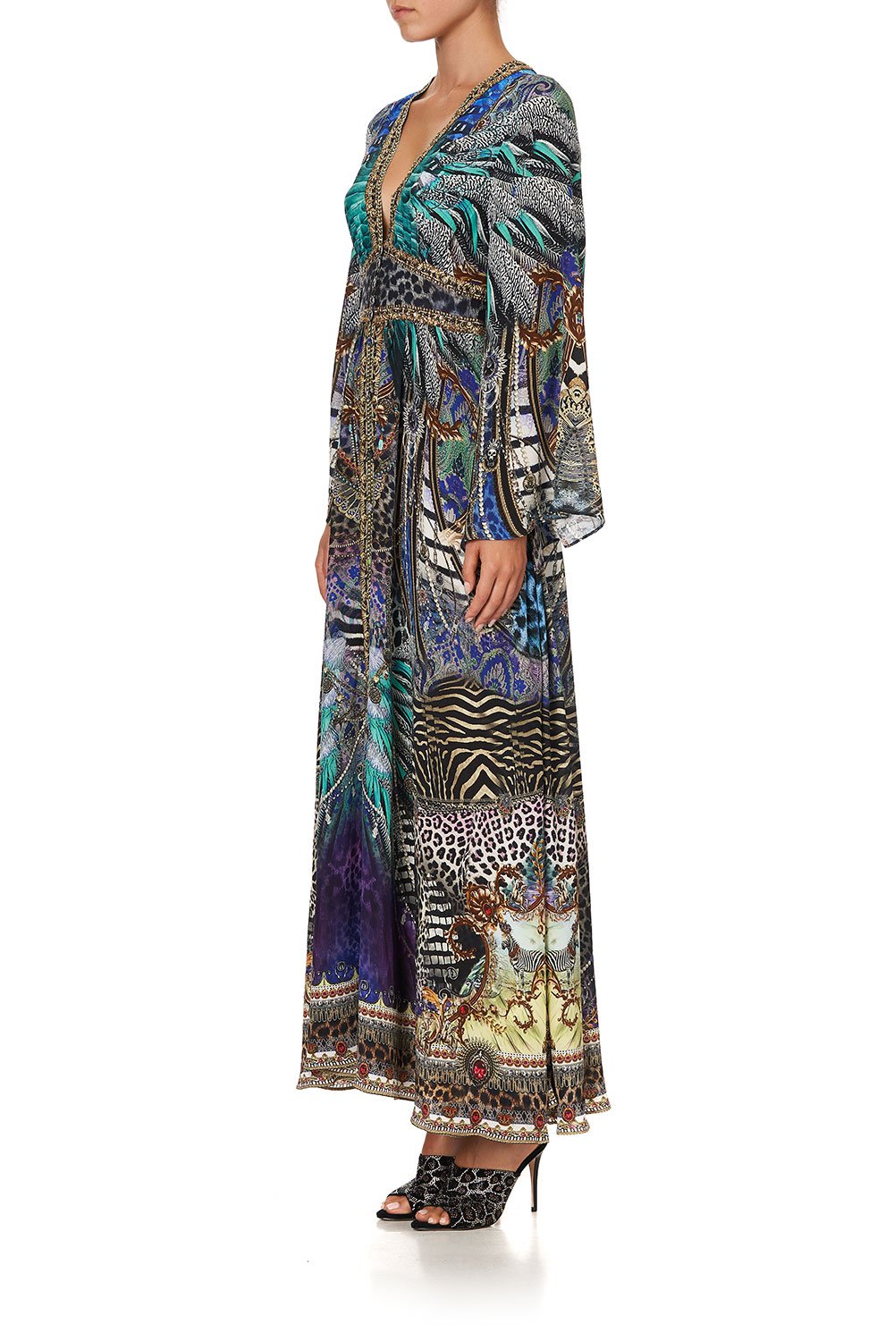 KIMONO SLEEVE DRESS WITH SHIRRING DETAIL ANIMAL ARMY